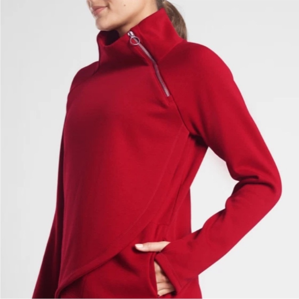 Athleta Red Krazy Karma Asymmetrical Turtleneck Sweatshirt